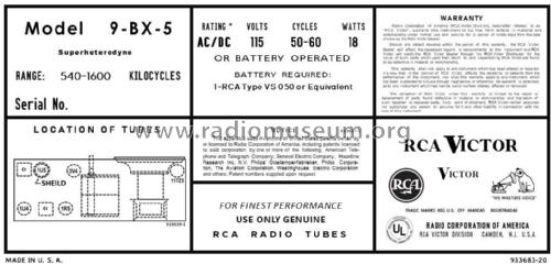 9BX5 Ch= RC-1059B; RCA RCA Victor Co. (ID = 2846236) Radio