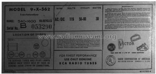 9X562 Ch= RC-1079C; RCA RCA Victor Co. (ID = 1055636) Radio