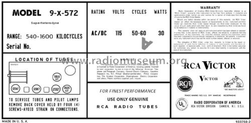 9X572 Ch= RC-1079A; RCA RCA Victor Co. (ID = 2826655) Radio