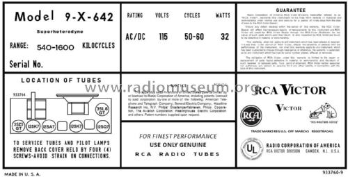9X642 Ch= RC-1080A; RCA RCA Victor Co. (ID = 2896468) Radio