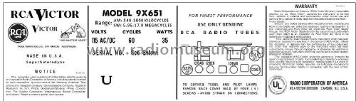 9X651 Ch= RC-1085; RCA RCA Victor Co. (ID = 2913035) Radio