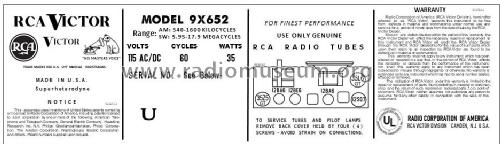 9X652 Ch= RC-1085A; RCA RCA Victor Co. (ID = 2913036) Radio