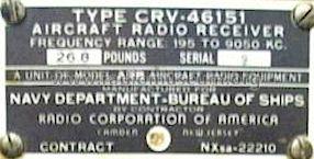 Aircraft Radio Receiver ARB CRV-46151; RCA RCA Victor Co. (ID = 621465) Mil Re