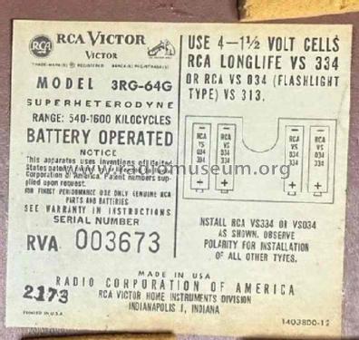 All Transistor AM Portable 3RG-64G; RCA RCA Victor Co. (ID = 2993592) Radio