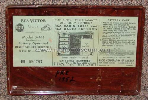 B-411 Ch= RC-1098A; RCA RCA Victor Co. (ID = 877072) Radio