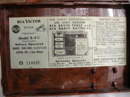 B-411 Ch= RC-1098; RCA RCA Victor Co. (ID = 2451214) Radio