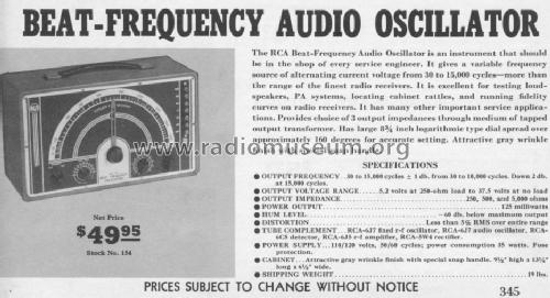 Beat Frequency Oscillator 154; RCA RCA Victor Co. (ID = 1101965) Equipment