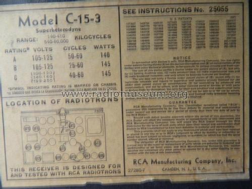 C15-3 ; RCA RCA Victor Co. (ID = 2087498) Radio