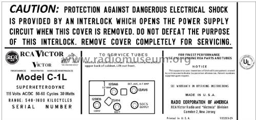 C1L Ch= RC-1188A; RCA RCA Victor Co. (ID = 2841050) Radio