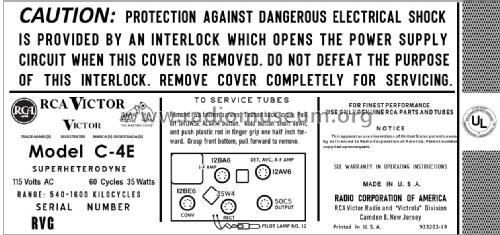 C-4E Ch= RC-1191; RCA RCA Victor Co. (ID = 2925730) Radio