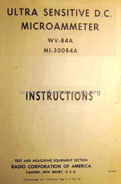 DC Microammeter WV-84A; RCA RCA Victor Co. (ID = 1630254) Equipment