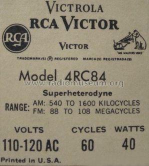 Filteramic 4RC84; RCA RCA Victor Co. (ID = 617008) Radio