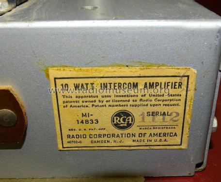 Intercom Amplifier MI-14833; RCA RCA Victor Co. (ID = 2666201) Ampl/Mixer