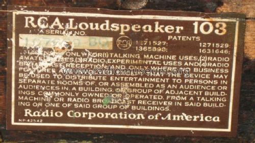 Loudspeaker 103 ; RCA RCA Victor Co. (ID = 874388) Speaker-P