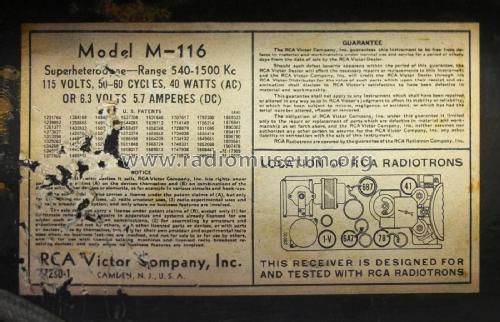 M116 ; RCA RCA Victor Co. (ID = 2184852) Car Radio