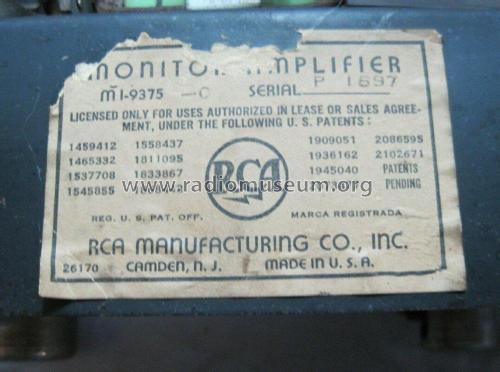 Monitor Amplifier MI-9375-C; RCA RCA Victor Co. (ID = 2719329) Ampl/Mixer