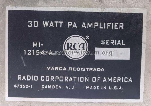 PA Amplifier MI-12154-A; RCA RCA Victor Co. (ID = 2630288) Ampl/Mixer