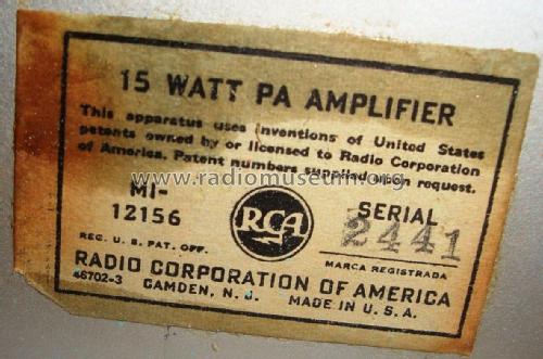 PA Amplifier MI-12156; RCA RCA Victor Co. (ID = 1909177) Ampl/Mixer