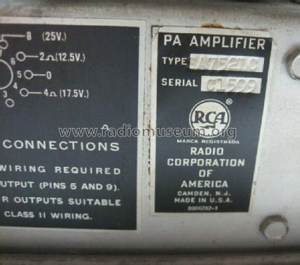 PA Amplifier SA752LC; RCA RCA Victor Co. (ID = 2730528) Ampl/Mixer