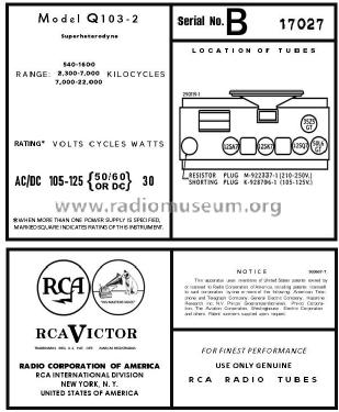 Q103-2 Ch= RC1044; RCA RCA Victor Co. (ID = 2978629) Radio