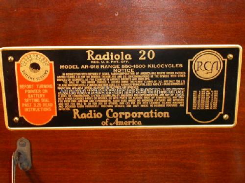 Radiola 20; RCA RCA Victor Co. (ID = 106791) Radio