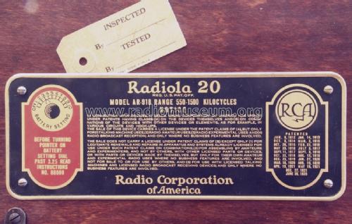 Radiola 20; RCA RCA Victor Co. (ID = 3057724) Radio