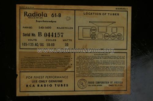 Radiola 61-8 Ch= RC-1034; RCA RCA Victor Co. (ID = 1225732) Radio
