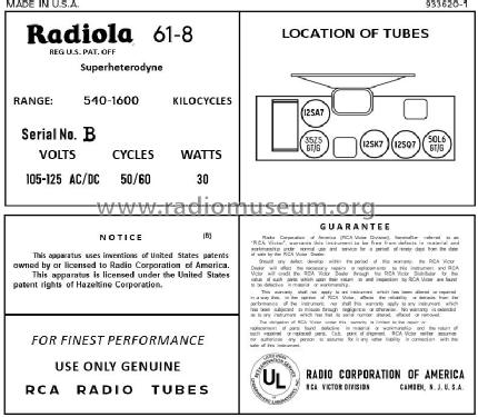 Radiola 61-8 Ch= RC-1034; RCA RCA Victor Co. (ID = 2897439) Radio