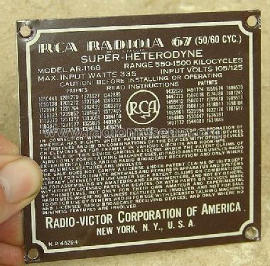 Radiola 67; RCA RCA Victor Co. (ID = 1481203) Radio