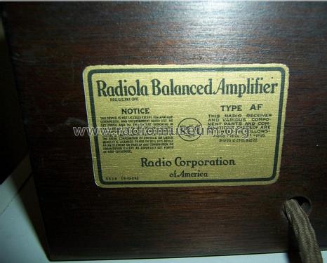 Radiola Balanced Amplifier Type AF; RCA RCA Victor Co. (ID = 1226108) Ampl/Mixer