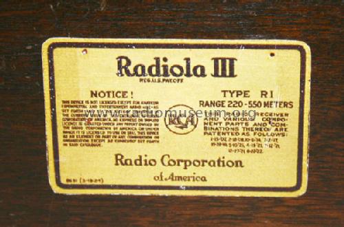 Radiola III AR-805 Type RI ; RCA RCA Victor Co. (ID = 234287) Radio