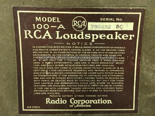 Radiola Loudspeaker 100-A; RCA RCA Victor Co. (ID = 2247458) Lautspr.-K