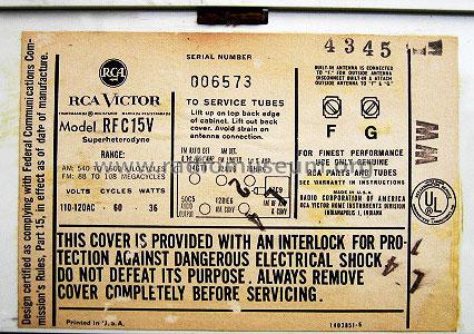 RFC 15 V Ch= RC-1210F; RCA RCA Victor Co. (ID = 230838) Radio