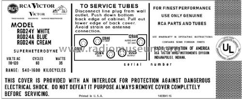 RGD24A Ch= RC-1213P; RCA RCA Victor Co. (ID = 2886013) Radio