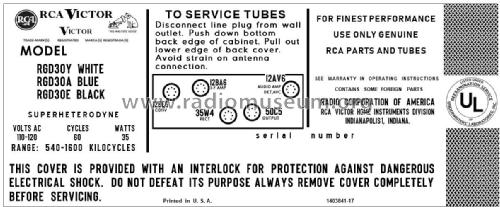 RGD30A, RGD30E, RGD30Y Ch= RC-1213R; RCA RCA Victor Co. (ID = 2967323) Radio