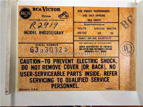 RHD25J Ch= RC-1226A; RCA RCA Victor Co. (ID = 1552139) Radio