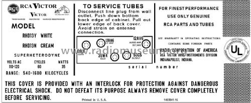 RHD-13N Ch= RC-1213AB; RCA RCA Victor Co. (ID = 2914923) Radio