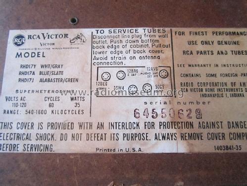 RHD-17Y Ch= RC-1213AB; RCA RCA Victor Co. (ID = 1344622) Radio