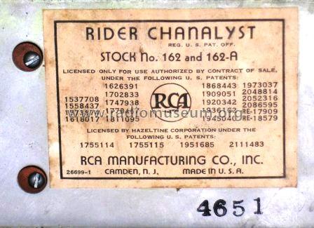 RCA-Rider Chanalyst 162; RCA RCA Victor Co. (ID = 858101) Ausrüstung