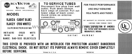 RJA12A, RJA12Y; RCA RCA Victor Co. (ID = 2924813) Radio