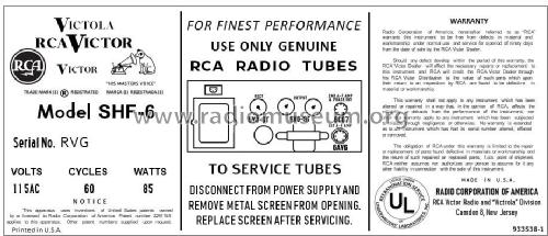 SHF-6 Ch= RS-164; RCA RCA Victor Co. (ID = 2899108) Sonido-V