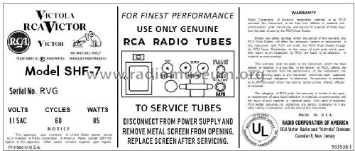 SHF-7 Ch= RS-164; RCA RCA Victor Co. (ID = 2899110) R-Player