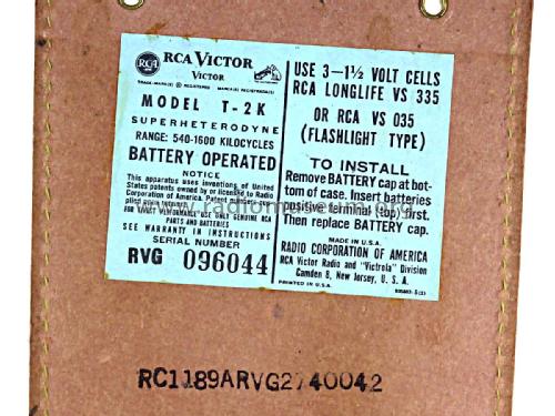 T-2K Monaco Ch= RC-1189; RCA RCA Victor Co. (ID = 2163628) Radio