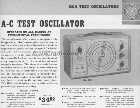 Test Oscillator 167; RCA RCA Victor Co. (ID = 1101962) Equipment
