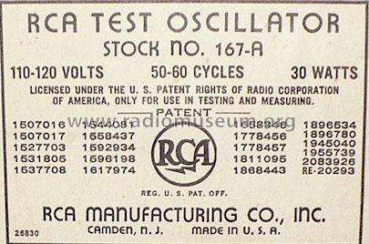 Test Oscillator 167-A; RCA RCA Victor Co. (ID = 397844) Equipment