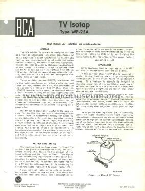 TV Isotap WP-25A; RCA RCA Victor Co. (ID = 2240807) Equipment