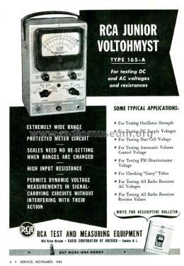 Junior VoltOhmyst 165A; RCA RCA Victor Co. (ID = 3081321) Equipment