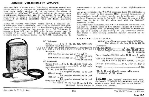 Junior VoltOhmyst WV-77B; RCA RCA Victor Co. (ID = 3093614) Equipment