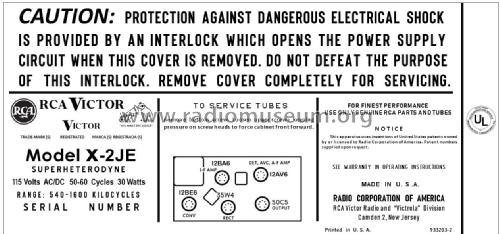 X2JE Ch= RC-1188; RCA RCA Victor Co. (ID = 2841036) Radio