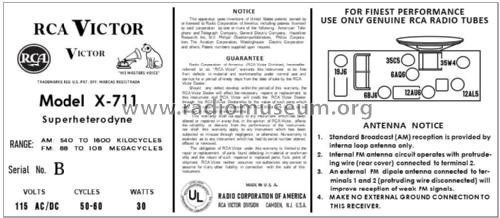 X711 Ch= RC-1070A; RCA RCA Victor Co. (ID = 2911438) Radio
